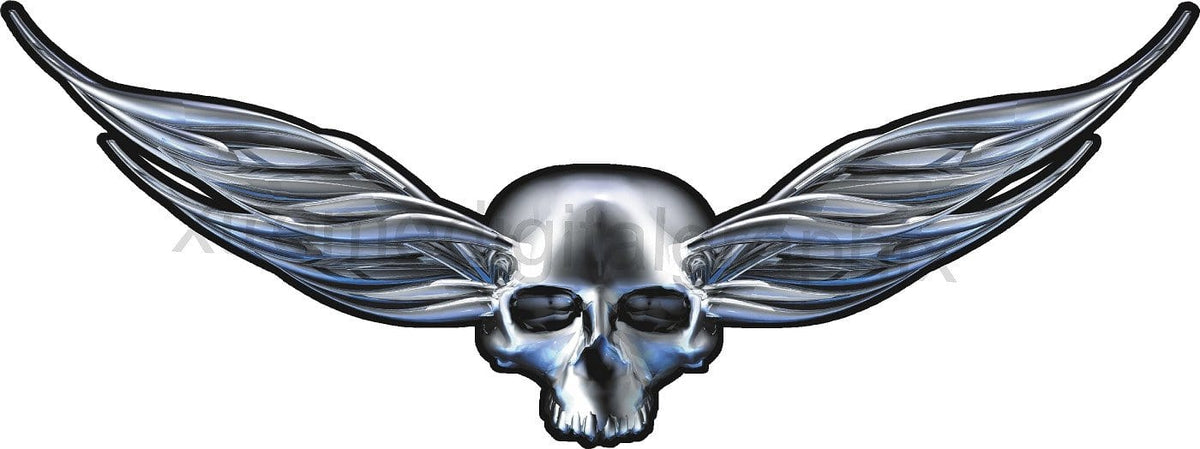 winged chrome skull vinyl graphic for truck hood
